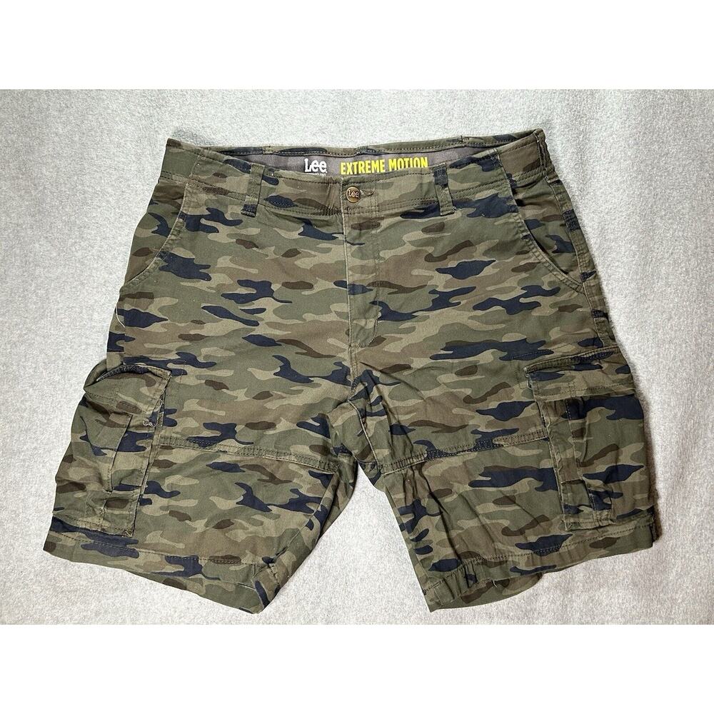 Lee Camo Cargo Shorts Mens W38 Extreme Motion Hiking Fishing Green Loose Baggy